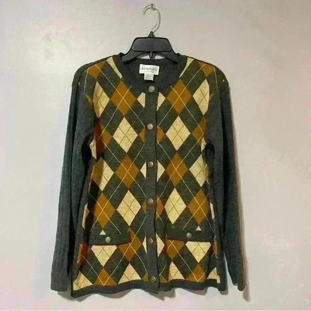 Adolfo Collectibles Vintage Argyle Sweater Mens Size M Acrylic -Lambs Wool 1970s